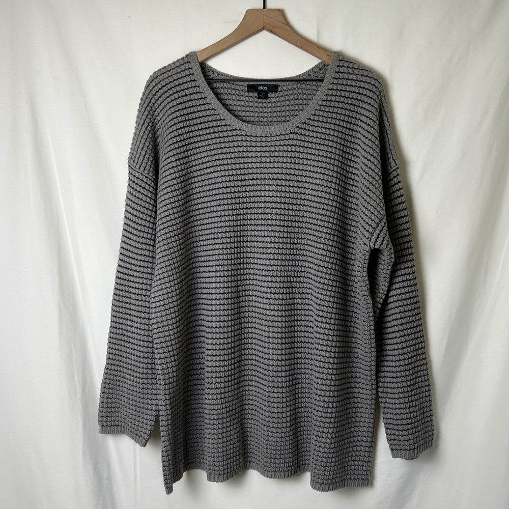 Ellos Womens Textured Stripe Knit Pullover Sweater Size 1X Gray Cozy Casual